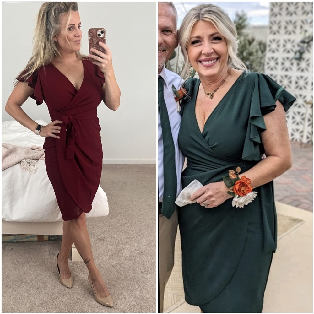NWT G&Y Dark Green V Ruched Tie Waist Wrap Short Sleeve Cocktail Midi Dress XL - Picture 9 of 15
